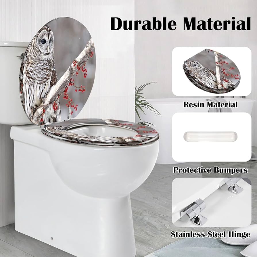 owl様 Round Toilet Seat Barred Owl Red Berries Resin Toilet Seat